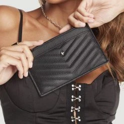 Peta + Jain Millie Black Chevron Quily Vegan Leather Slim Wallet