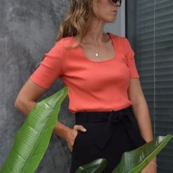 Among The Brave Fashion Mindful Square Neck SS Watermelon Rib Tee