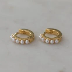Sophie Mini Pearl Huggies Earrings Gold