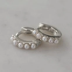 Sophie Mini Pearl Huggies Earrings Silver Accessories