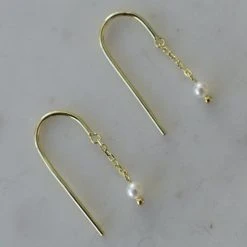 Sophie Accessories Mini Pearl Thread Hook Earrings Gold
