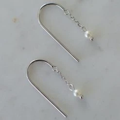 Sophie Mini Pearl Thread Hook Earrings Silver Accessories