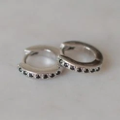 Sophie Accessories Mini Rock Huggies Earrings Black Silver