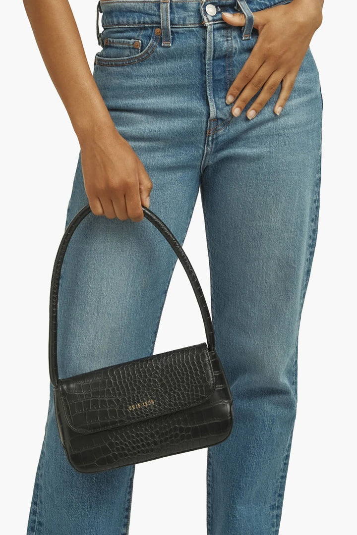 Brie Leon Mini Camille Black Croc Recycled PU Top Handle Crossbody Bag 4 Brie Leon Mini Camille Black Croc Recycled PU Top Handle Crossbody Bag