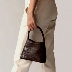 Brie Leon Mini Chloe Espresso Top Handle Croc Bag