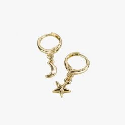 Flo Gives Back 15% To Women In Need Moon And Star Gold Huggie Earrings Accessories