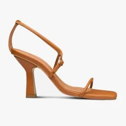 Solsana Nevaeh Thin Multi Straps Toffee Leather High Heels Accessories