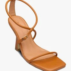 Solsana Nevaeh Thin Multi Straps Toffee Leather High Heels Accessories
