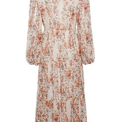 Ivy + Jack Naomi Sand Floral Blouson LS Tiered Maxi Dress Fashion