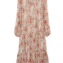 Ivy + Jack Naomi Sand Floral Blouson LS Tiered Maxi Dress Fashion
