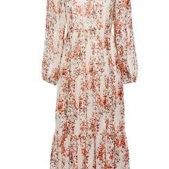 Ivy + Jack Naomi Sand Floral Blouson LS Tiered Maxi Dress Fashion
