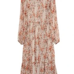 Ivy + Jack Naomi Sand Floral Blouson LS Tiered Maxi Dress Fashion