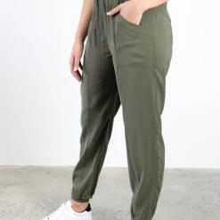 Among The Brave Warrior Khaki Relaxed Drapey Drawstring Stretch Cuff Pant