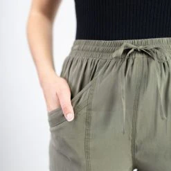 Among The Brave Warrior Khaki Relaxed Drapey Drawstring Stretch Cuff Pant