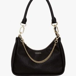 Saben Odette Black Python Shoulder Bag With Gold Chain Detail