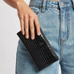 Peta + Jain Oscar Black Croc Vegan Leather Wallet Accessories