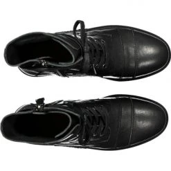 Minx Patch Me Black Leather Lace Up Combat Boots