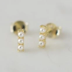 Sophie Pearl Bar Stud Earrings Gold