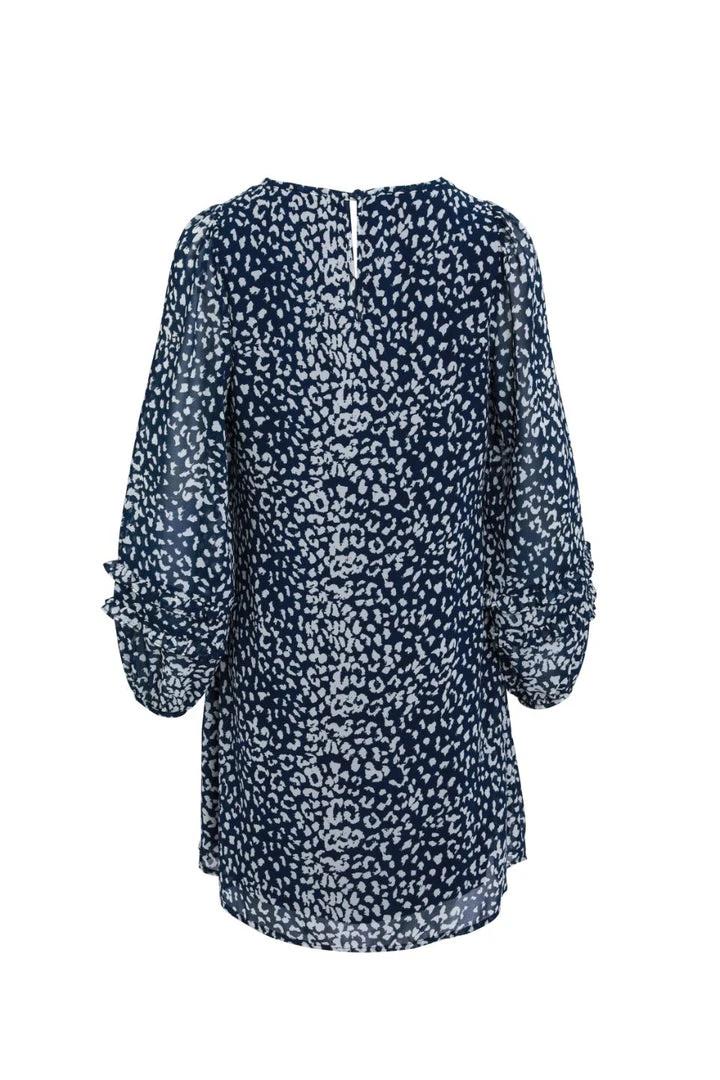 Among The Brave Fashion Poppy Navy Animal LS Double Frill Balloon Sleeve Mini Shift Dress 8 Among The Brave Fashion Poppy Navy Animal LS Double Frill Balloon Sleeve Mini Shift Dress