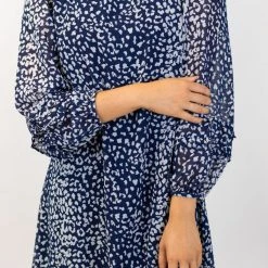 Among The Brave Fashion Poppy Navy Animal LS Double Frill Balloon Sleeve Mini Shift Dress