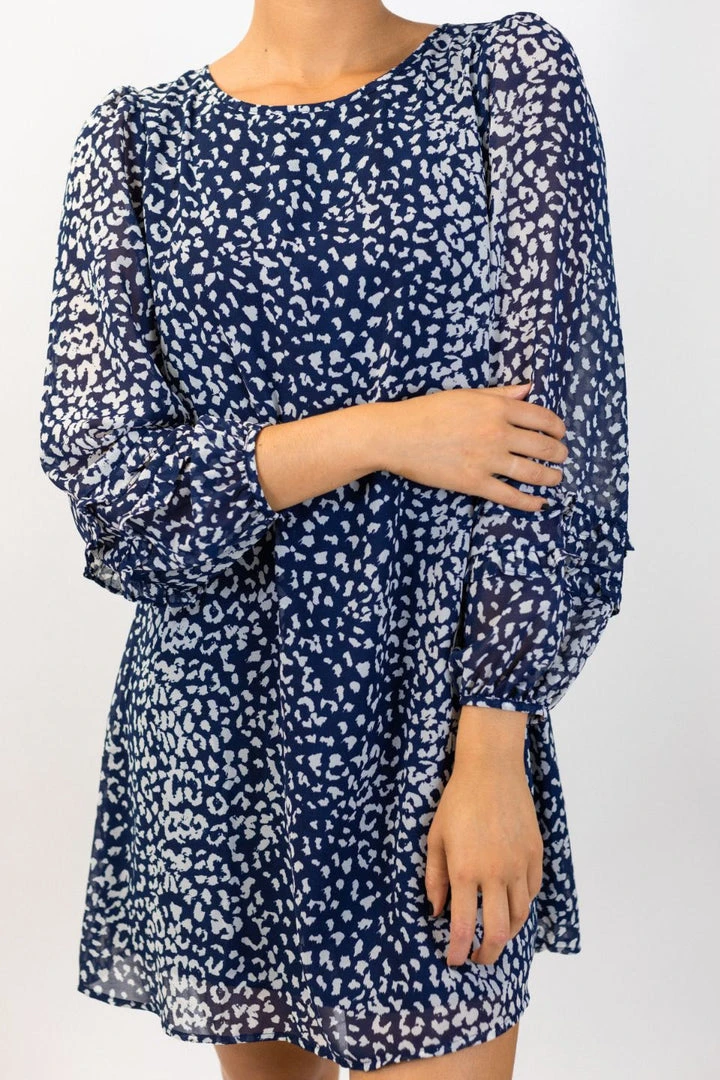 Among The Brave Fashion Poppy Navy Animal LS Double Frill Balloon Sleeve Mini Shift Dress 4 Among The Brave Fashion Poppy Navy Animal LS Double Frill Balloon Sleeve Mini Shift Dress