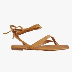 St Sana Stormy Tan Vegan Leather Strappy Lace Up Sandal