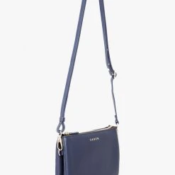 Saben Tilly Multi Pocket Navy Leather Crossbody Clutch