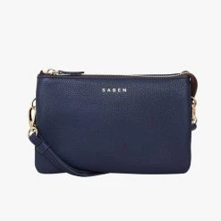Saben Tilly Multi Pocket Navy Leather Crossbody Clutch
