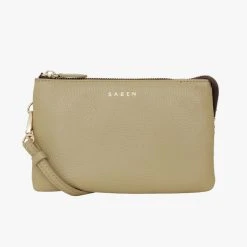 Saben Tilly Multi Pocket Tussock Pale Green Leather Crossbody Clutch