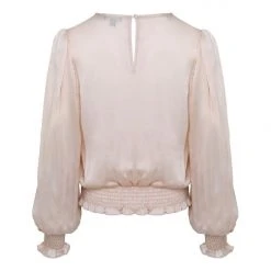 Among The Brave Pure Sand Puff Sleeve Shirred Blouse Fashion