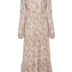 Ivy + Jack Fashion Remi Natural Animal LS Frill V Neck Maxi Shirt Dress
