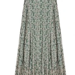 Ivy + Jack Ritzy Emerald Leaf Midi Pleated Skirt