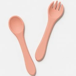 Over The Dandelions Silicone Fork And Spoon Set Dixie Pink
