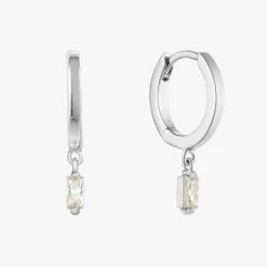 Ania Haie Glow Getter Silver Huggie Hoops With Crystal Drop Accessories