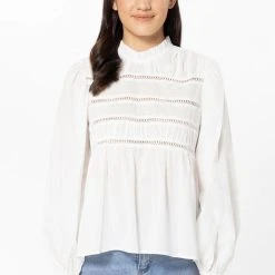 Seeking Lola Desire White Lace Front LS Top Fashion