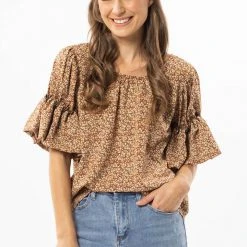 Seeking Lola Fashion Vibrant Red Ditsy Bubble Frilled SS Top