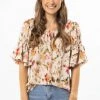 Seeking Lola Vibrant Ivory Smudge Bubble Frilled SS Top