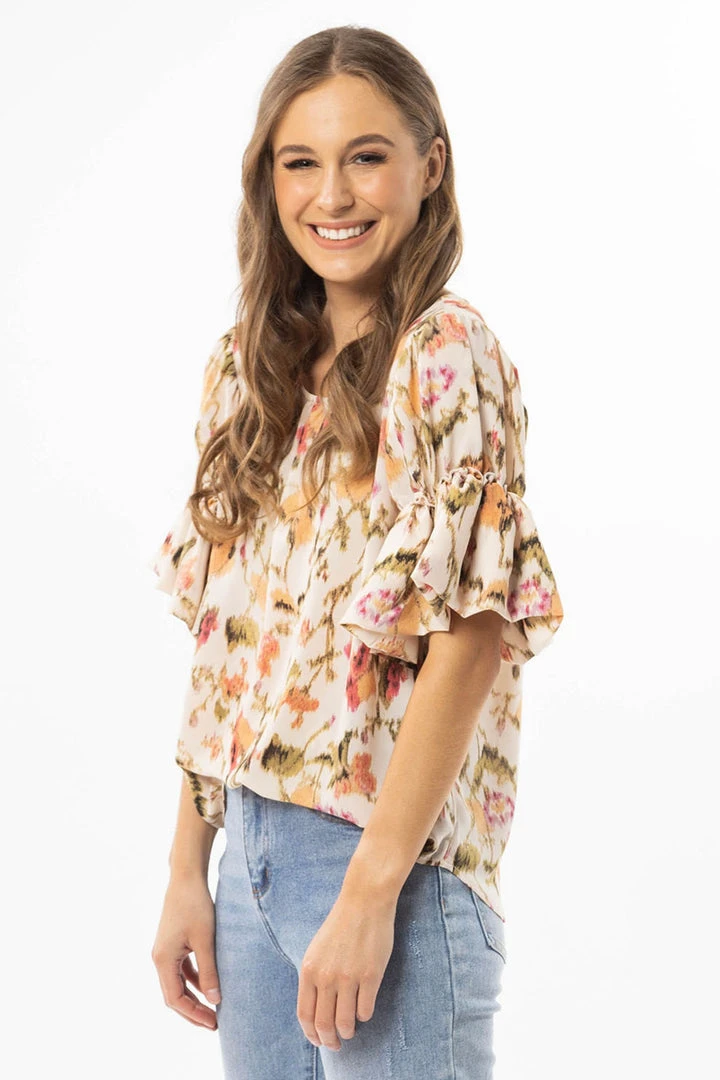 Seeking Lola Vibrant Ivory Smudge Bubble Frilled SS Top 5 Seeking Lola Vibrant Ivory Smudge Bubble Frilled SS Top