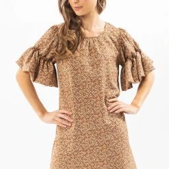 Seeking Lola Fashion Gratitude Red Ditsy Bubble Frilled SS Shift Dress