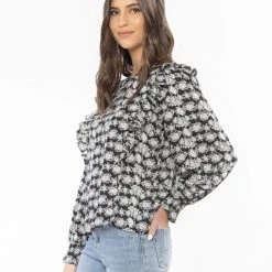 Seeking Lola Resillient Marigold Petal LS Frill Top