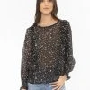 Seeking Lola Fashion Resillient Black Gold Glitter LS Frill Top