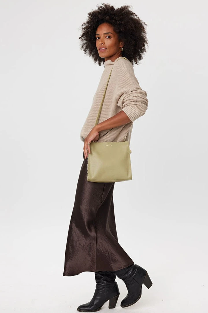 Saben Bea Tussock Pale Green Python Leather Square Crossbody Bag Accessories