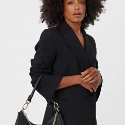 Saben Odette Black Python Shoulder Bag With Gold Chain Detail