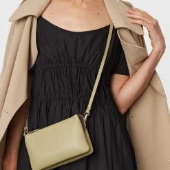 Saben Tilly Multi Pocket Tussock Pale Green Leather Crossbody Clutch