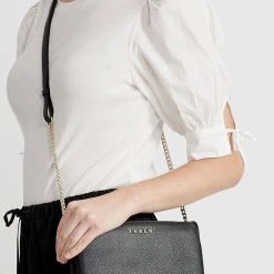 Saben Accessories Tilly's Big Sis Black Multi Pocket Chain Strap Leather Large Clutch