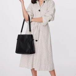 Saben Beatrice Black Leather Square Tote Bag