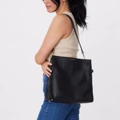 Saben Beatrice Black Leather Square Tote Bag