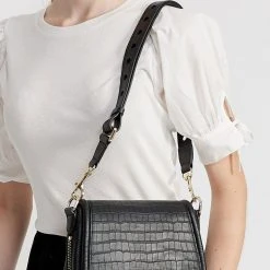 Saben Sadie Black Croc Saddle Shoulder Bag Accessories