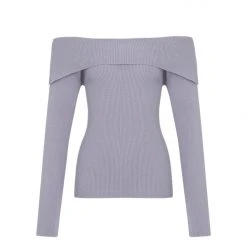 Among The Brave Sasha Dusty Lilac Off Shoulder Rib Knit Top Fashion