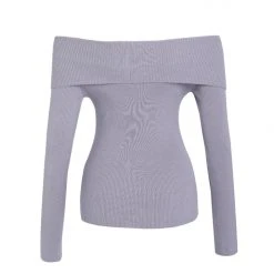 Among The Brave Sasha Dusty Lilac Off Shoulder Rib Knit Top Fashion